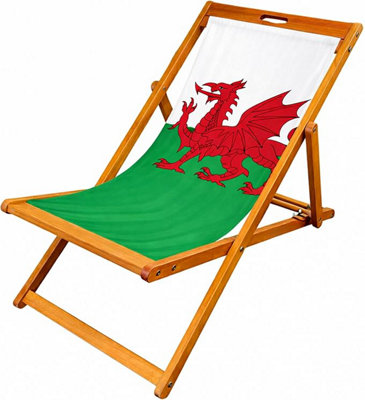 Lister Cartwright Wooden Folding Deck Chair With Fabric Sling(Wales Flag) from B&Q