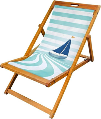 Lister Cartwright Wooden Folding Deck Chair With Fabric Sling(Turquoise Sailboat) from B&Q