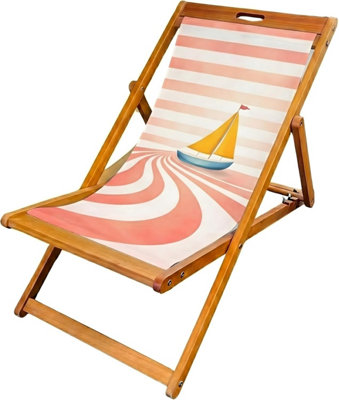 Lister Cartwright Wooden Folding Deck Chair With Fabric Sling(Coral Sailboat) from B&Q