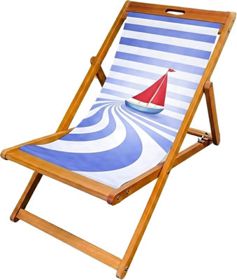 Lister Cartwright Wooden Folding Deck Chair With Fabric Sling(Blue Sailboat) from B&Q