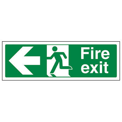 V Safety Fire Exit Safety Sign Arrow Left2mm Rigid Plastic450X150mm from B&Q