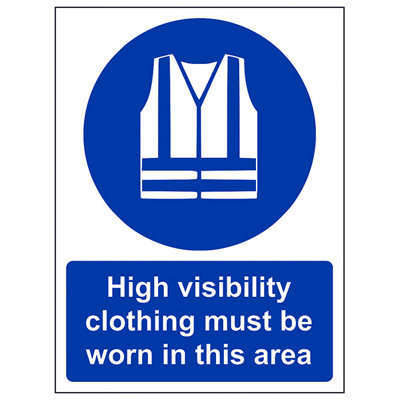 V Safety High Visibility Must Be Worn In Area Safety SignSelf Adhesive A4 from B&Q