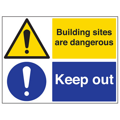 V Safety Danger Construction Site / Keep Out Warning Sign Alum. Comp 600X450mm from B&Q