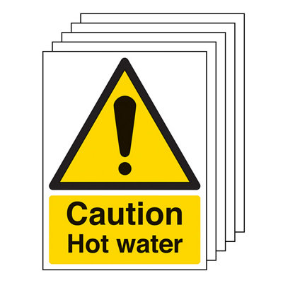 V Safety Caution Hot Water Temperature Warning SignSelf Adhesive 100X150mm from B&Q