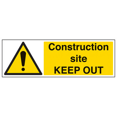 V Safety Construction Site Keep Out Warning SignSelf Adhesive 600X200mm from B&Q