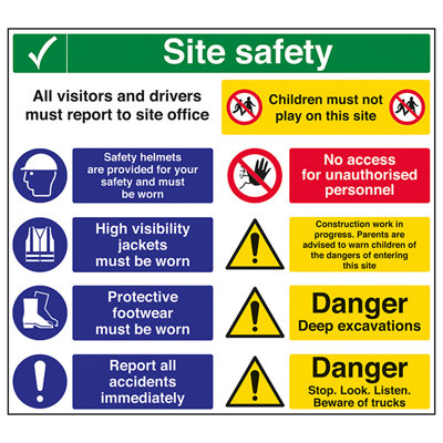 V Safety Site Safety Multi Hazard Safety Sign1mm Rigid Plastic 600X450mm from B&Q