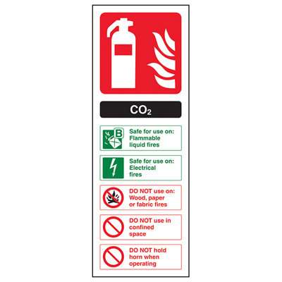 V Safety Co2 Safety Sign - Fire Extinguisher - 1mm Rigid Plastic - 100X280mm