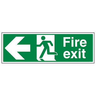 V Safety Fire Exit Safety Sign Arrow Left1mm Rigid Plastic450 X 150mm from B&Q