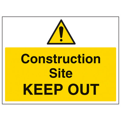 V Safety Construction Site Keep Out Warning SignSelf Adhesive 600X450mm from B&Q