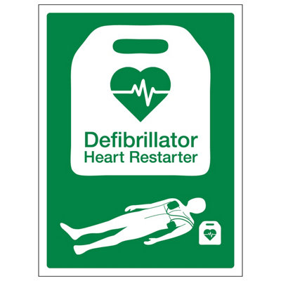V Safety 5X Defibrillator Heart Restarter Safety Sign Self-Adhesive 150X200mm from B&Q