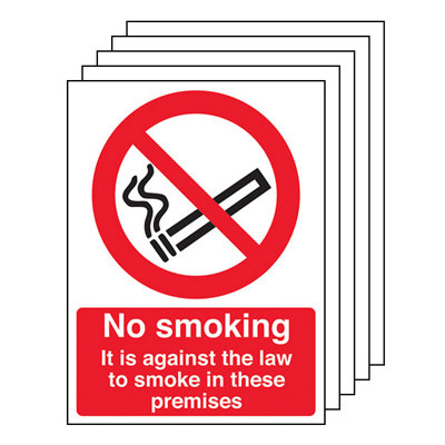 V Safety 5X No Smoking In These Premises Prohibit Sign Self Adhesive 150X200mm from B&Q