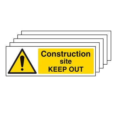 V Safety 5X Construction Site Keep Out Warning SignSelf Adhesive 600X200mm from B&Q