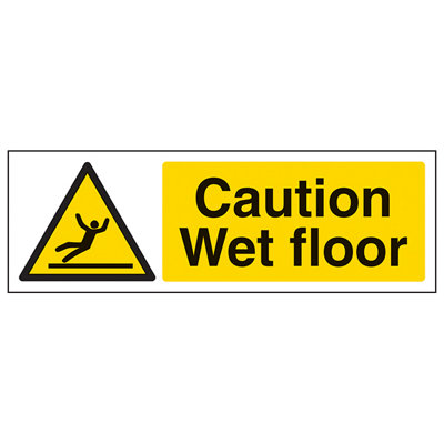 V Safety Caution Wet Floor Warning Safety SignAdhesive Vinyl 600X200mm (X3) from B&Q