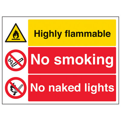 V Safety Warning Fire & Flammable Safety SignRigid Plastic600X450mm (X3) from B&Q