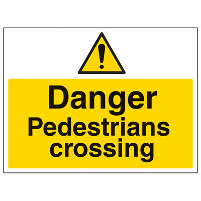 V Safety Pedestrians Crossing Warning SignAdhesive Vinyl400X300mm (X3) from B&Q