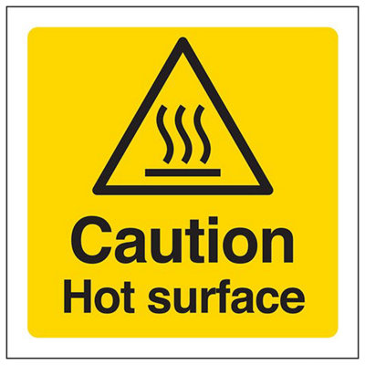 V Safety Caution Hot Surface Warning SignRigid Plastic100X100mm (X3) from B&Q