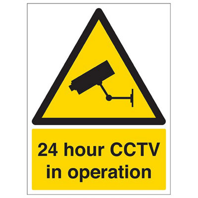 V Safety 24 Hour CctvWarning Security SignAdhesive Vinyl300X400mm (X3) from B&Q