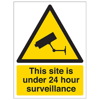 V Safety Site Under 24 Hour Surveillance SignAdhesive Vinyl300X400mm (X3) from B&Q