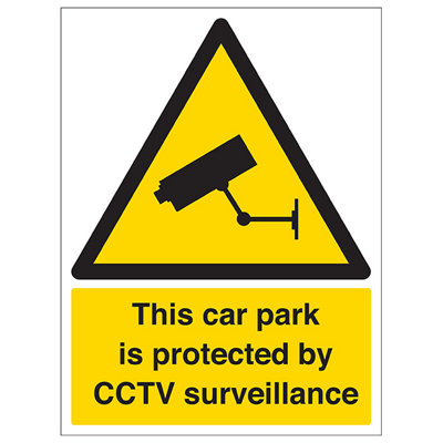 V Safety Car Park Protected Cctv Security SignAdhesive Vinyl 150X200mm (X3) from B&Q