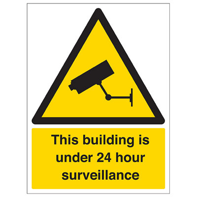 V Safety Building 24 Hour Surveillance SignRigid Plastic300X400mm (X3) from B&Q