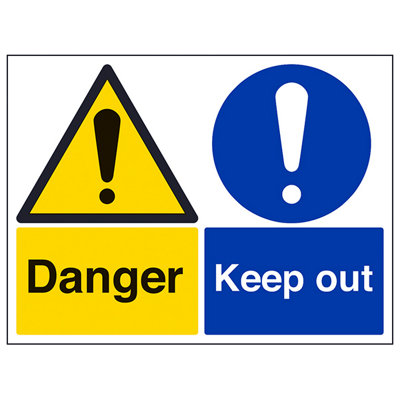 V Safety Danger Keep OutWarning Building Sign Rigid Plastic 600X450mm (X3) from B&Q