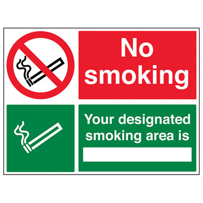 V Safety No Smoking Designated Area Notice Sign Rigid Plastic 600X450mm (X3) from B&Q