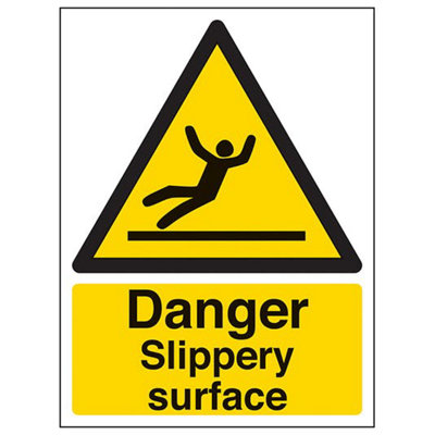 V Safety Danger Slippery SurfaceWarning SignRigid Plastic 150X200mm (X3) from B&Q