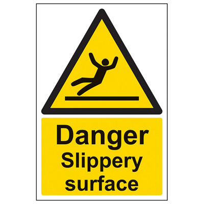 V Safety Danger Slippery SurfaceWarning SignAdhesive Vinyl 200X300mm (X3) from B&Q