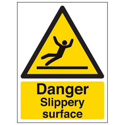 V Safety Danger Slippery SurfaceWarning SignRigid Plastic 300X400mm (X3) from B&Q
