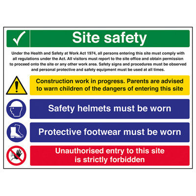 V Safety Multi Hazard Footwear Site Safety Sign Rigid Plastic600X450mm (X3) from B&Q