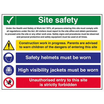 V Safety Multi Hazard Hi Vis Site Safety Sign Rigid Plastic800X600mm (X3) from B&Q