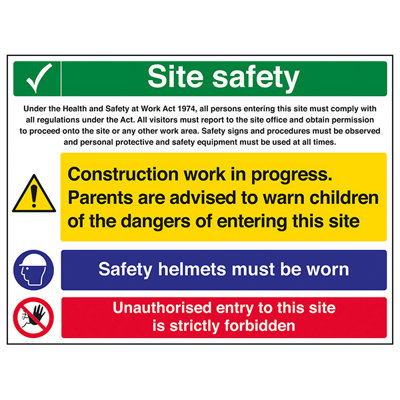V Safety Multi Hazard Helmets Site Safety Sign Rigid Plastic800X600mm (X3) from B&Q
