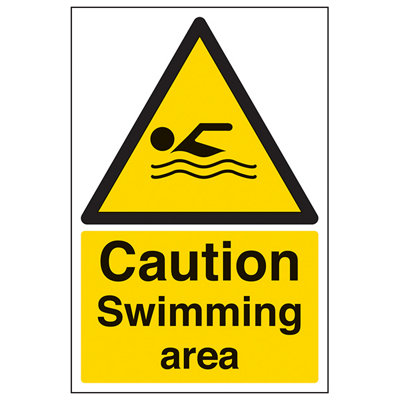 V Safety Swimming Area Caution Water Warning Sign Adhesive Vinyl 200X300mm (X3) from B&Q