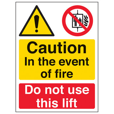 V Safety Event Of Fire Do Not Use Lifts SignAdhesive Vinyl200X300mm (X3) from B&Q