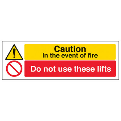 V Safety Event Of Fire Do Not Use Lifts SignRigid Plastic600X200mm (X3) from B&Q