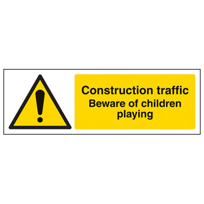 V Safety Beware Of Children Playing Traffic SignRigid Plastic 300X100mm (X3) from B&Q