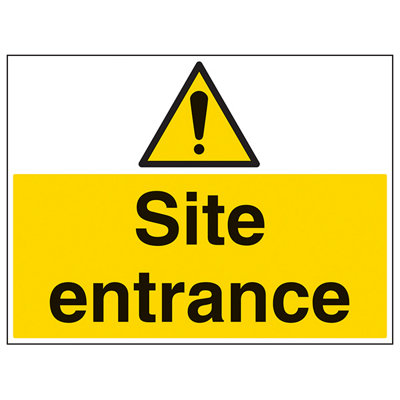 V Safety Site EntranceWarning Building SignRigid Plastic 600X450mm (X3) from B&Q