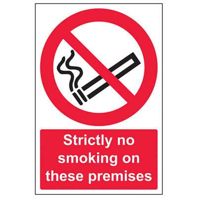 V Safety Strictly No Smoking On Premises SignAdhesive Vinyl200X300mm (X3) from B&Q