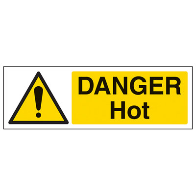V Safety Danger Hot Warning Temperature Sign - Rigid Plastic - 450X150mm (X3)