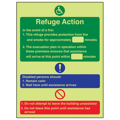 V Safety Refuge Action Fire Safety Evac SignGlow In The Dark 150X200mm (X3) from B&Q