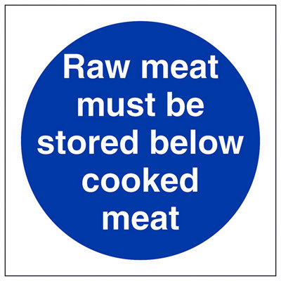 V Safety Raw Meat Stored Below Cooked Meat SignAdhesive Vinyl 200X200mm (X3) from B&Q