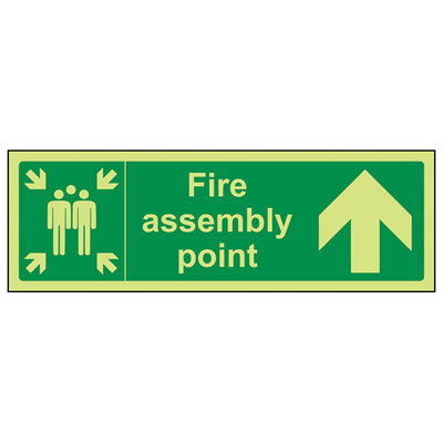 V Safety Fire Assembly Point Arrow Up Safety SignGlow In The Dark600X200mm (X3) from B&Q