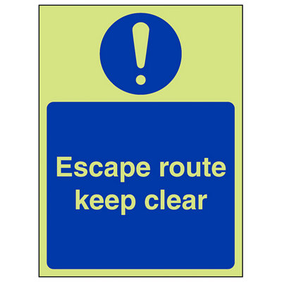 V Safety Escape Route Keep Clear Fire Door Sign Glow In The Dark 150X200mm (X3) from B&Q