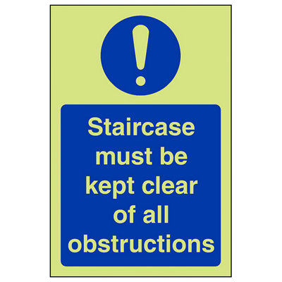 V Safety Staircase Clear All Obstructions Sign Glow In The Dark 100X150mm (X3) from B&Q