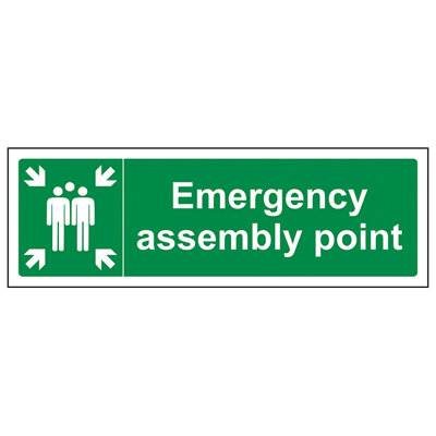 V Safety Emergency Assembly Point Fire SignRigid Plastic600X200mm (X3) from B&Q