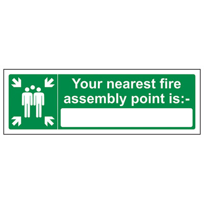 V Safety Your Nearest Fire Assembly Point SignAdhesive Vinyl 600X200mm (X3) from B&Q