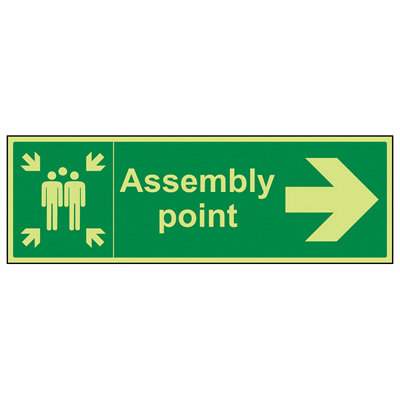 V Safety Assembly Point Arrow Right Fire SignGlow In The Dark 600X200mm (X3) from B&Q
