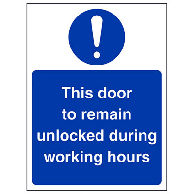 V Safety Door Unlocked During Working Hours SignRigid Plastic 100X150mm (X3) from B&Q