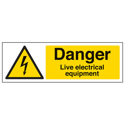 V Safety Live Electrical Equipment Warning SignAdhesive Vinyl 300X100mm (X3) from B&Q