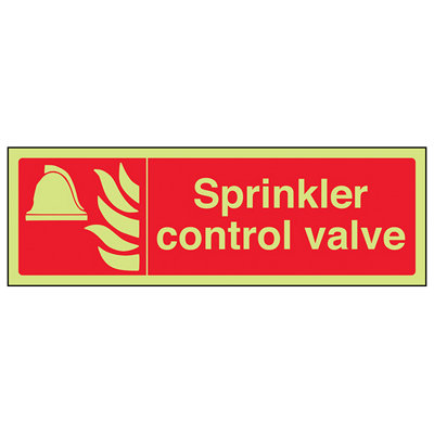 V Safety Sprinkler Control Valve Fire SignGlow In The Dark300X100mm (X3) from B&Q